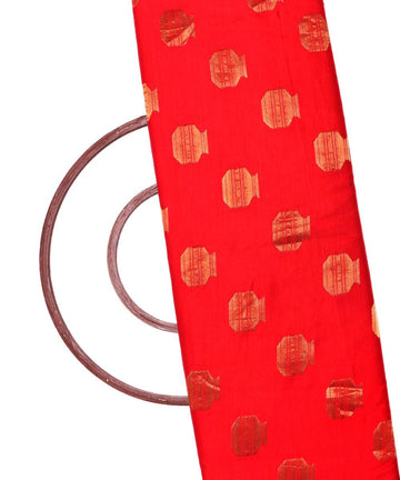 red and golden matka clay pot print banarasi brocade silk fabric o146 5647